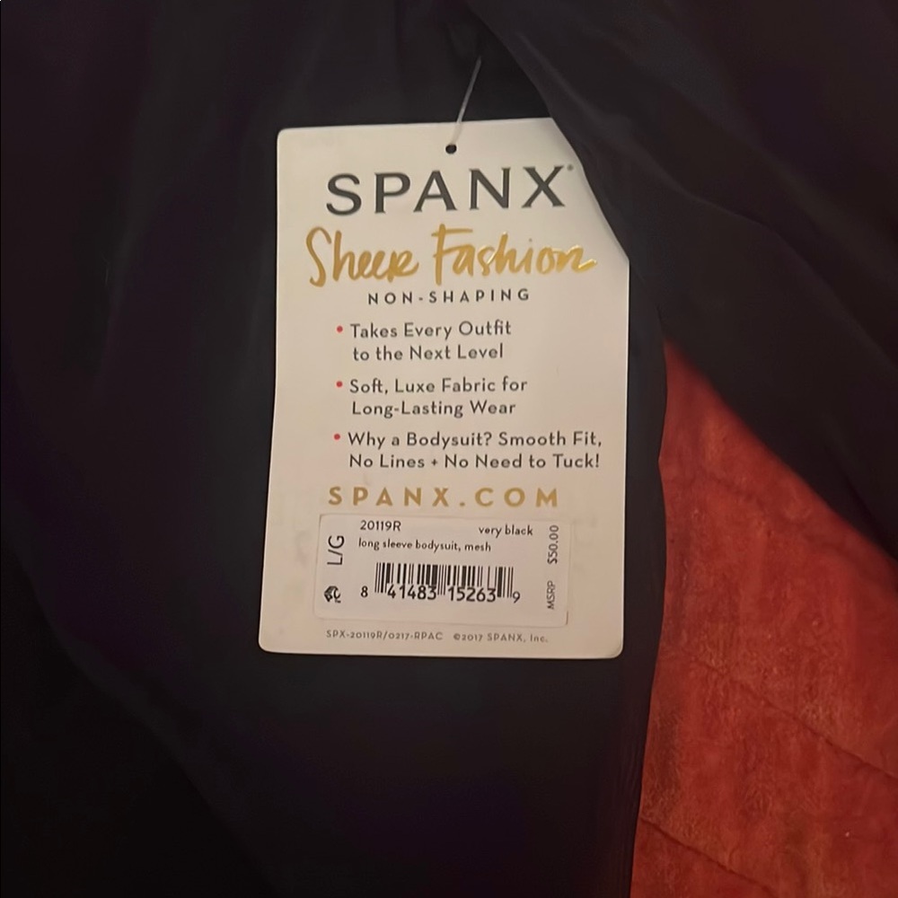 SPANX Black Fitted Long Sleeve Sheer Bodysuit Large - Picture 2 of 3